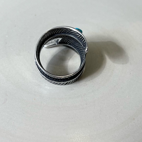 Stainless steel leaf turquoise ring - Picture 2 of 2